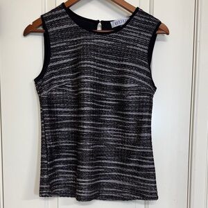 Kasper Black & Gray Textured Sleeveless Blouse | Lined Lightweight Career Top